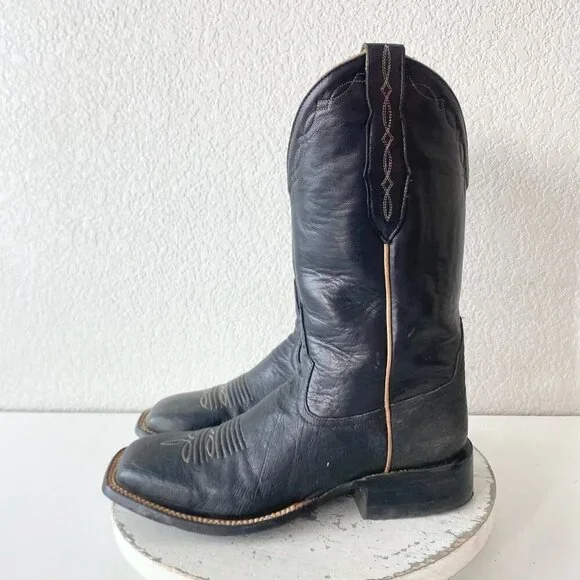 Rod Patrick Mens Cowboy Boots 7.5EE Black Smooth Ostrich Western Square Toe